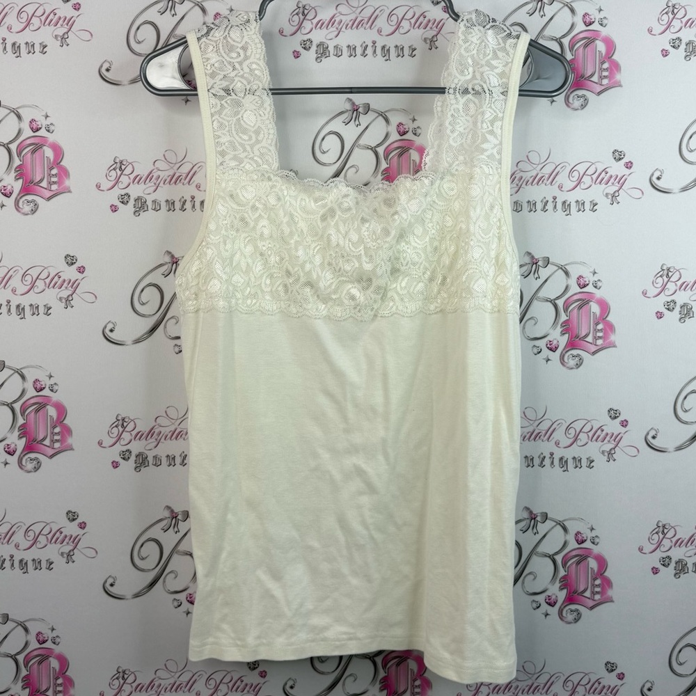 Carol reed tank top camisole Lacie white cream Elegant Lace Trim Tank Top